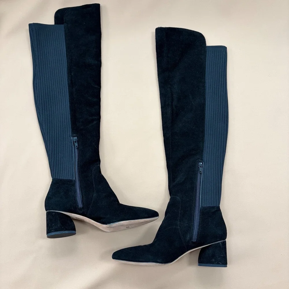 Antonio Melani Haddison Black Suede Over The Knee Block Heel Boots Size 6.5M New